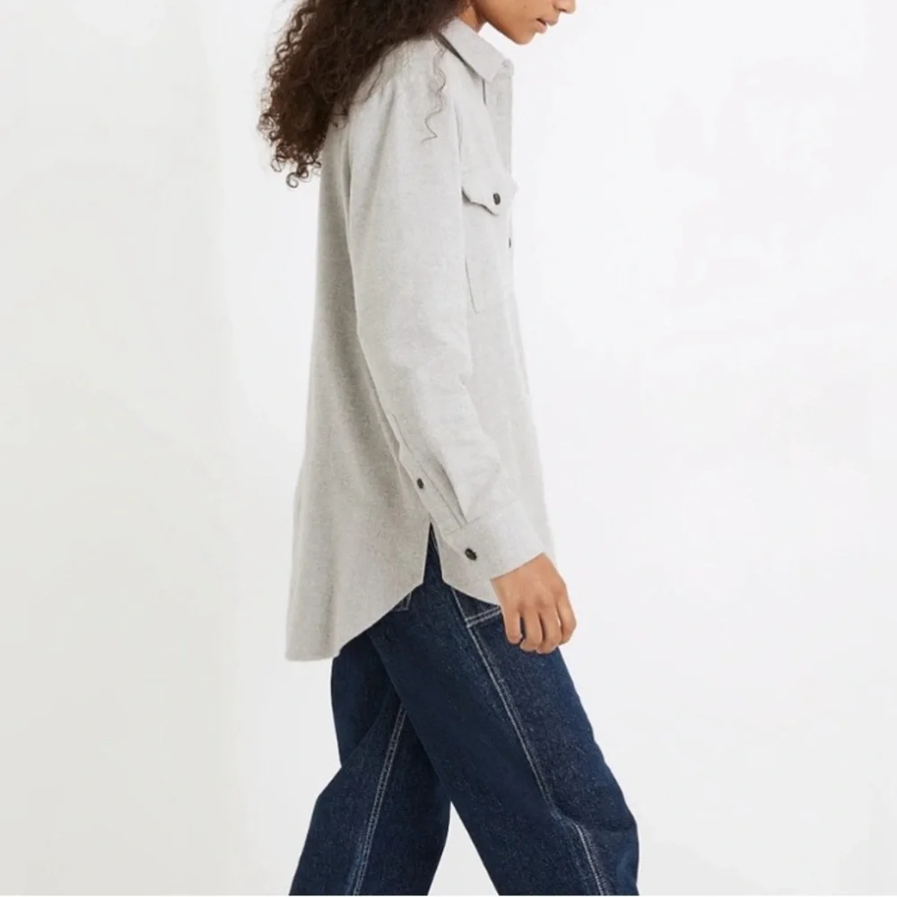 MADEWELL‎ Light Gray Flannel Flap-Pocket Oversized Ex-Boyfriend Shirt Size Small - Picture 3 of 11